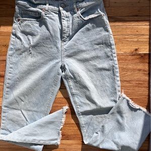 LOFT high waist, straight crop, light-wash jeans